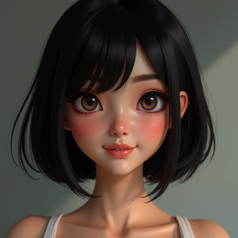 Corte chanel com franja lateral alongada para rosto redondo.