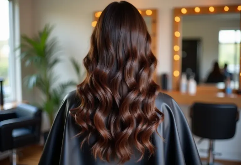 Corte de cabelo feminino visto de costas em salão de beleza