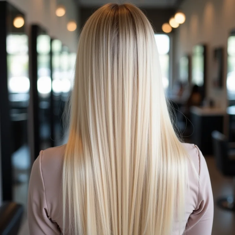 Corte de cabelo geométrico em cabelo loiro liso