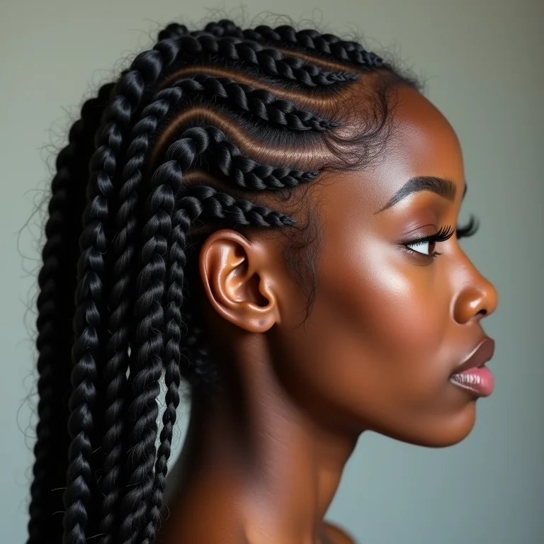 Detalhe lateral do penteado bubble braids em cabelo crespo.