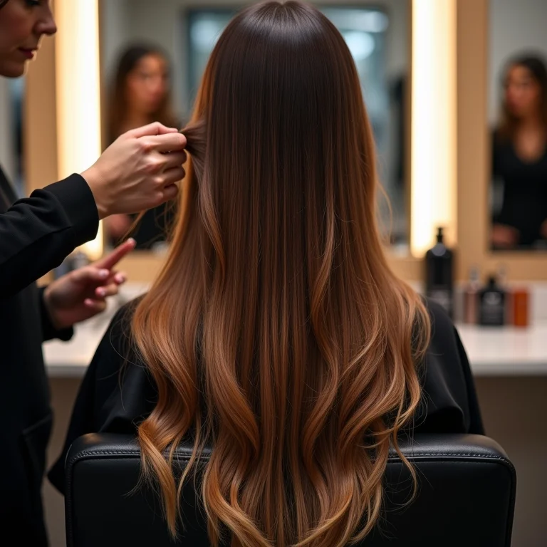 Finalização de lowlights em salão de beleza