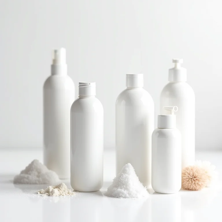 Frascos de mousse capilar em fundo branco