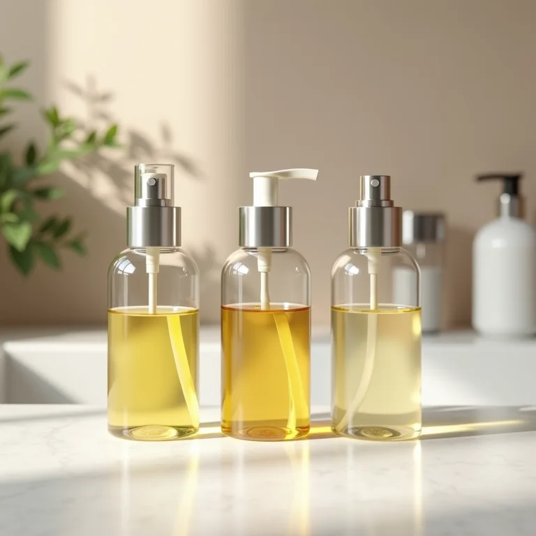 Frascos de óleo finalizador em fundo neutro