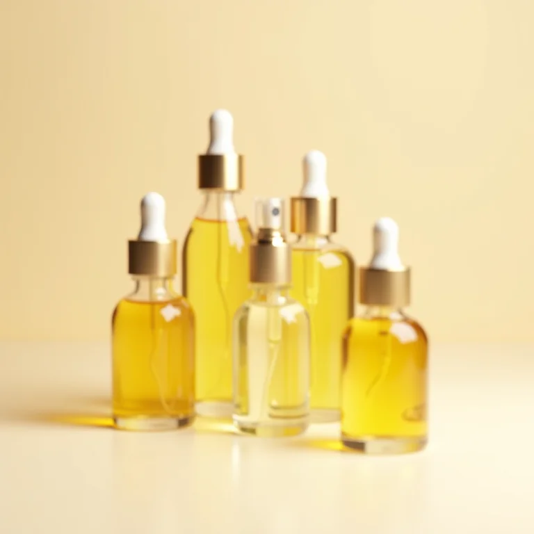 Frascos de óleo iluminador para cabelo em fundo neutro