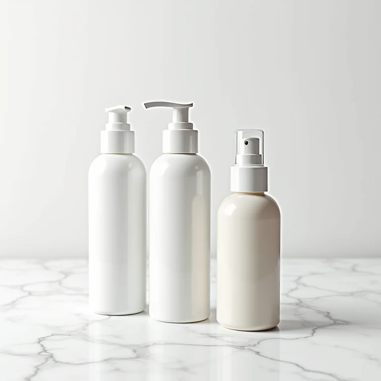 Frascos de protetor térmico sem silicone em fundo minimalista