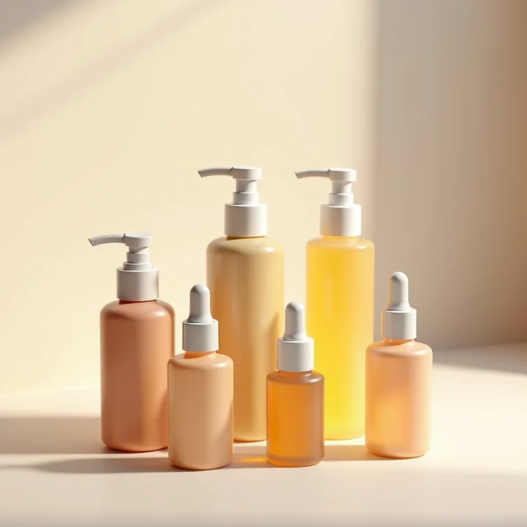 Frascos de serum capilar em fundo neutro.