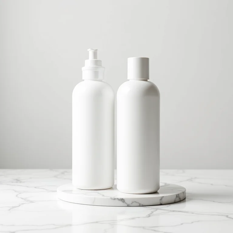 Frascos de shampoo e condicionador 2 em 1 em mármore branco