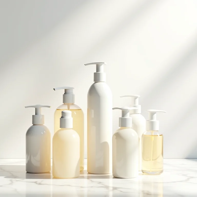 Frascos de shampoo iluminador em fundo minimalista