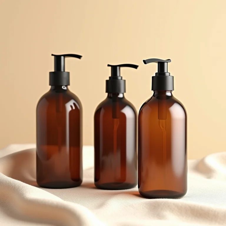 Frascos de shampoo, máscara e serum para hidratação capilar.