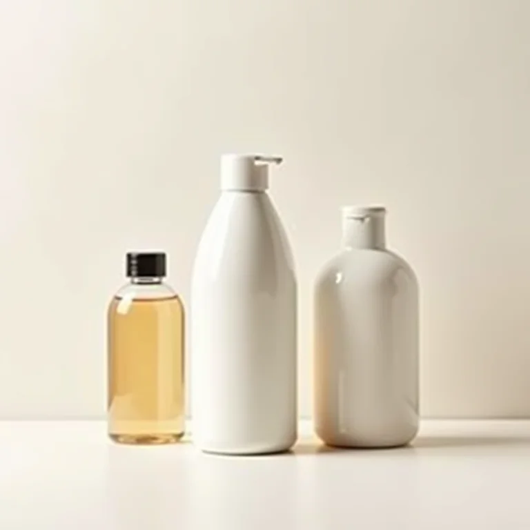 Frascos de shampoo sem sal com texturas diferentes.