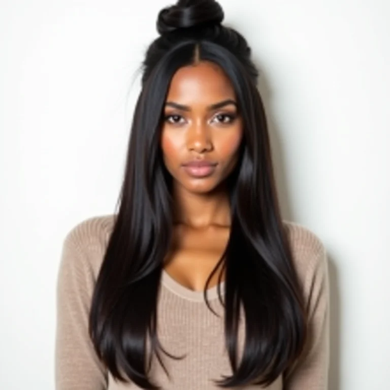 Half bun simples e rápido em cabelo liso.