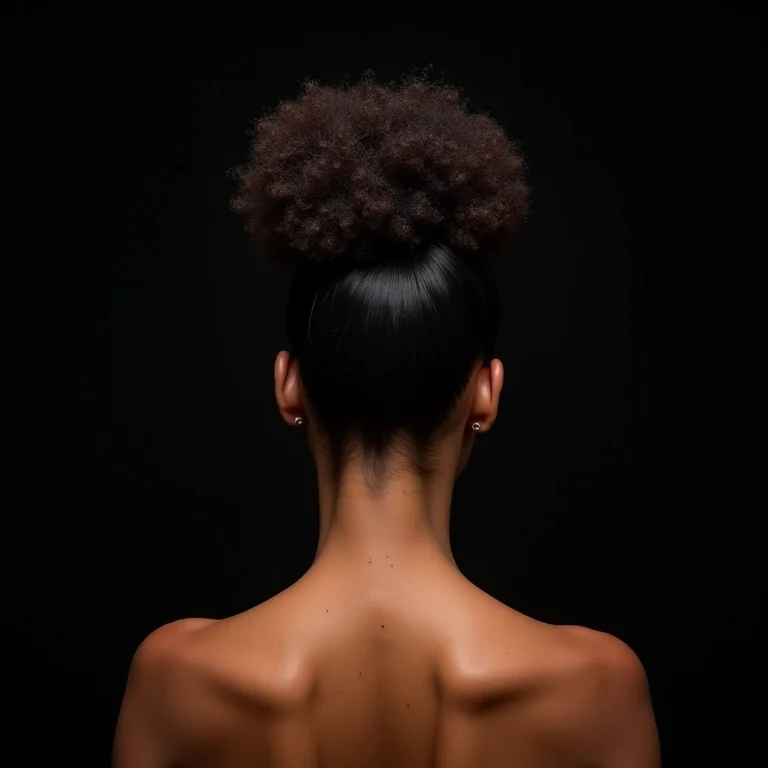 Half bun valorizando o volume do cabelo cacheado 4C.