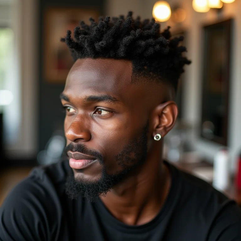 Homem negro com cabelo cacheado bem cortado