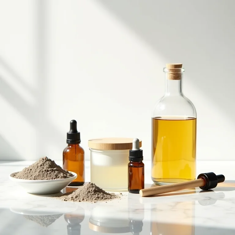 Ingredientes naturais para detox capilar em potes de vidro