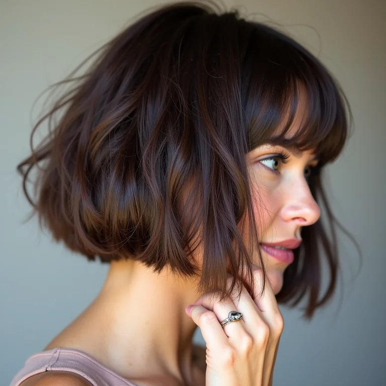 Mão modelando chanel de bico com franja para dar volume