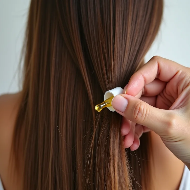 Mãos aplicando óleo capilar nas pontas do cabelo