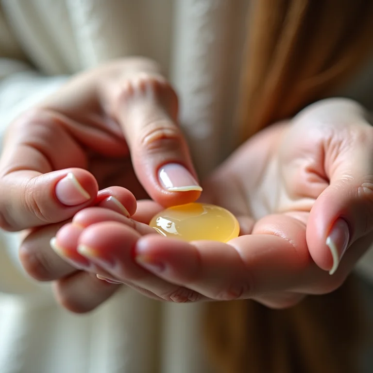 Mãos aplicando óleo de coco nos cabelos