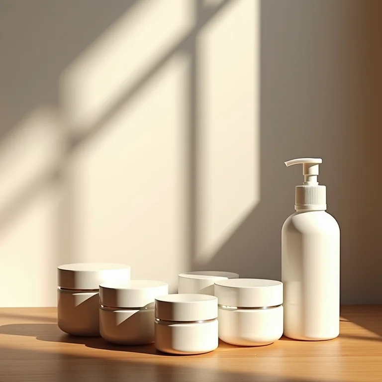 Máscaras de cabelo e shampoo a seco em uma mesa de madeira.