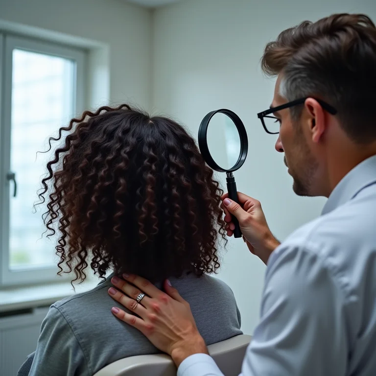 Médico examinando couro cabeludo de paciente.