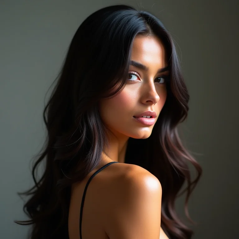 Morena iluminada com contorno marcado.