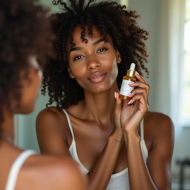 Mulher aplicando ampola capilar em cabelo crespo