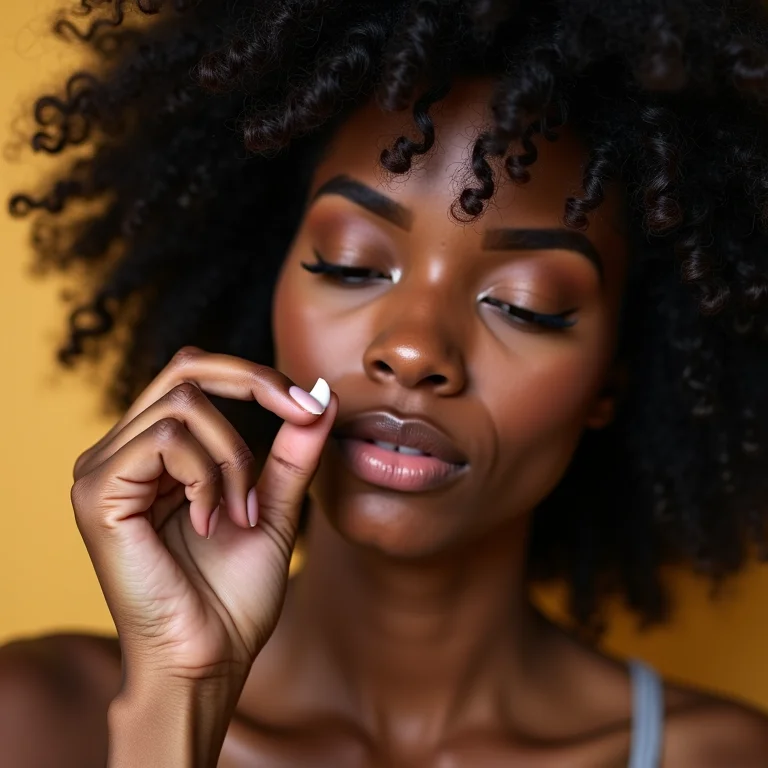 Mulher aplicando creme em cabelo crespo 4C