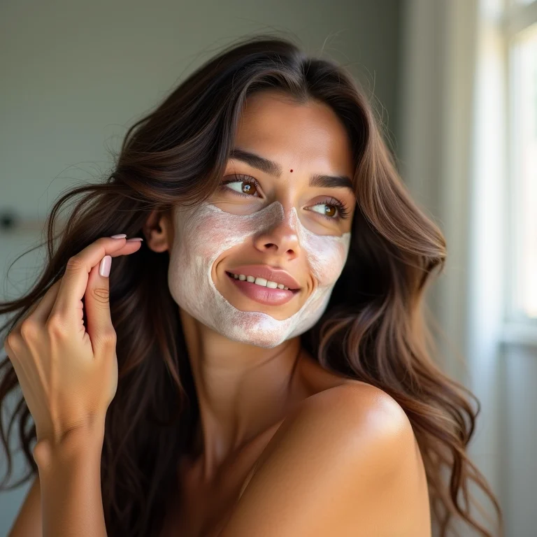 Mulher aplicando creme para cachos no cabelo