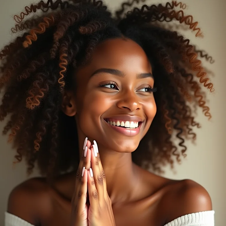 Mulher aplicando creme para pentear em cabelo crespo