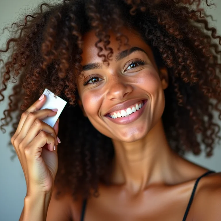 Mulher aplicando lenço anti-frizz em cabelo cacheado