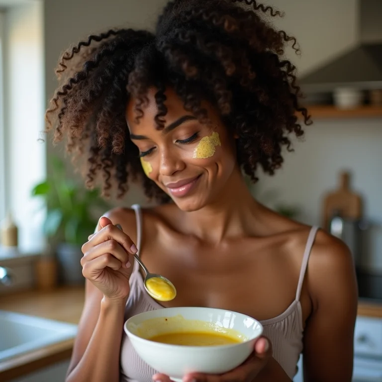 Mulher aplicando máscara capilar caseira