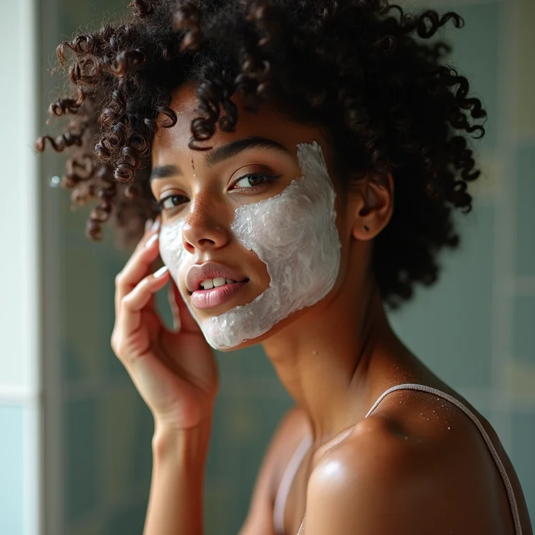 Mulher aplicando máscara capilar no chuveiro