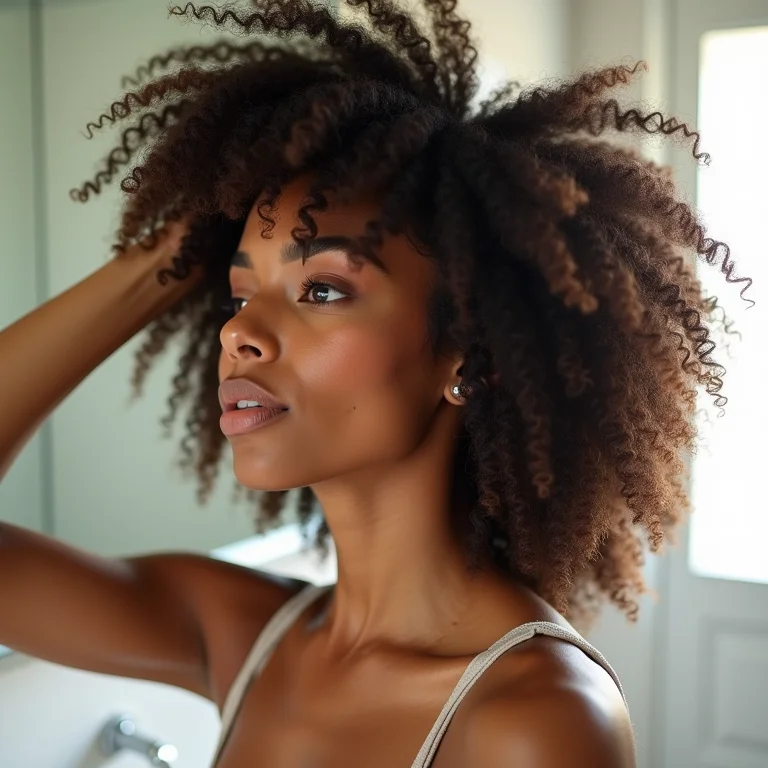 Mulher aplicando máscara capilar