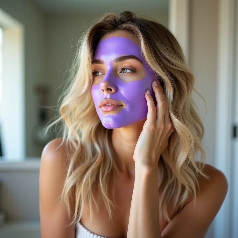 Mulher aplicando máscara matizadora no cabelo em casa