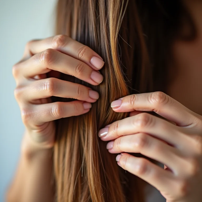 Mulher aplicando óleo capilar nutritivo nos cabelos com mechas