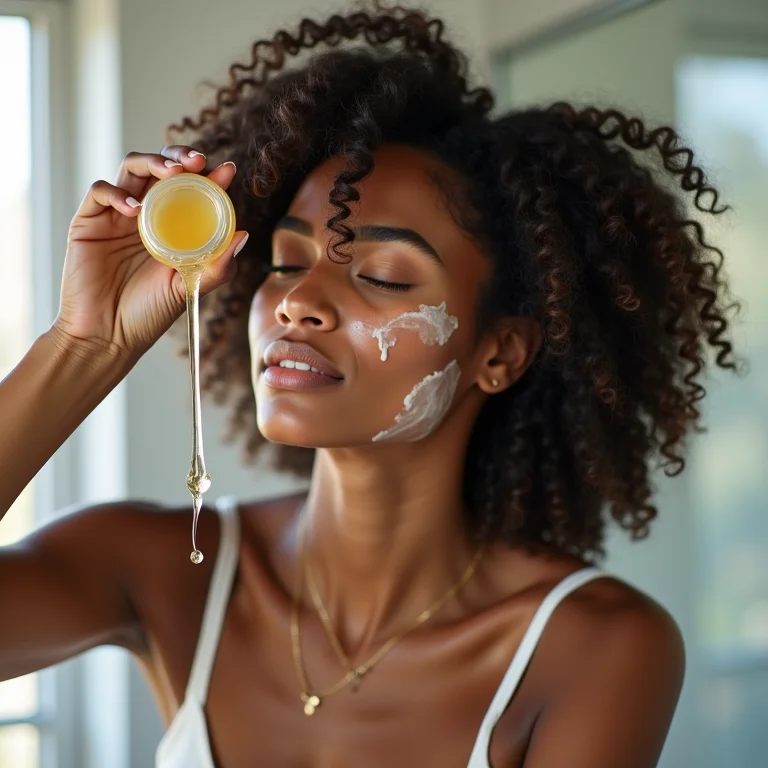 Mulher aplicando óleo de coco no cabelo cacheado