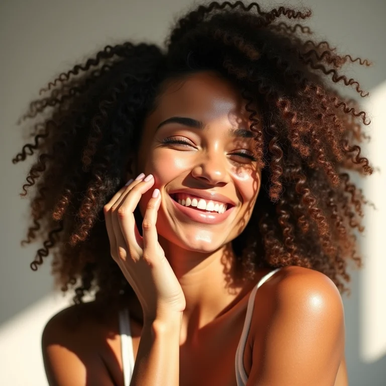 Mulher aplicando óleo de coco no cabelo crespo