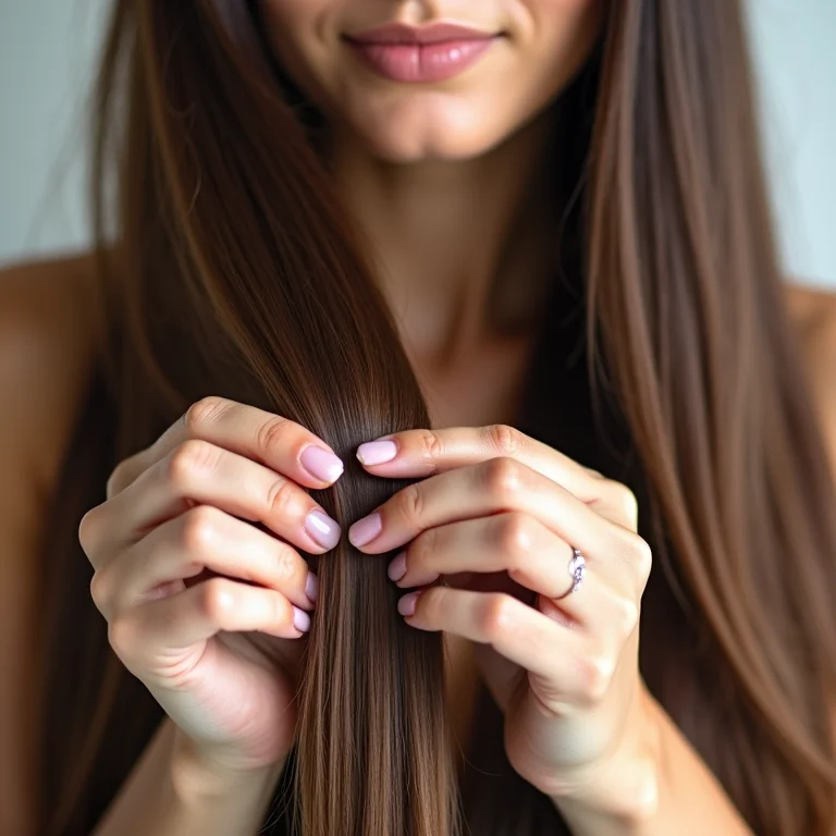 Mulher aplicando pequena quantidade de sérum capilar nas pontas