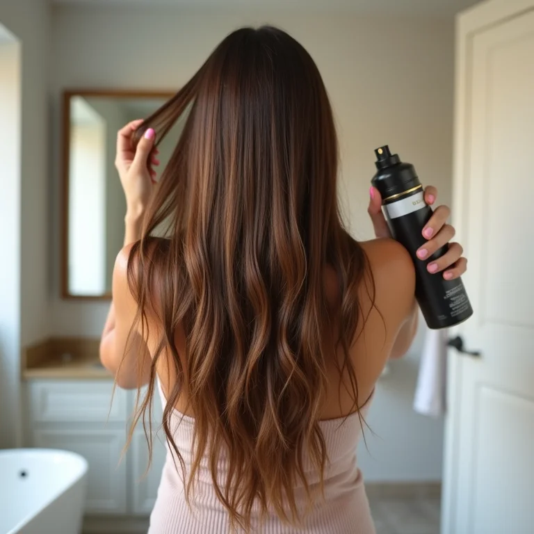 Mulher aplicando protetor térmico no cabelo