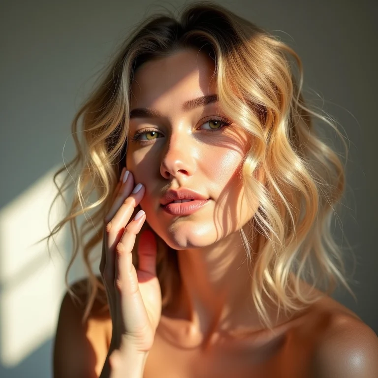 Mulher aplicando sérum anti-frizz no cabelo cacheado