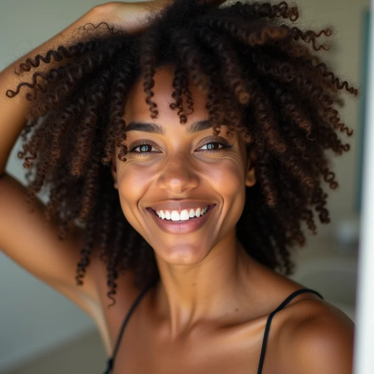 Mulher aplicando Yamasterol no cabelo como pré-poo