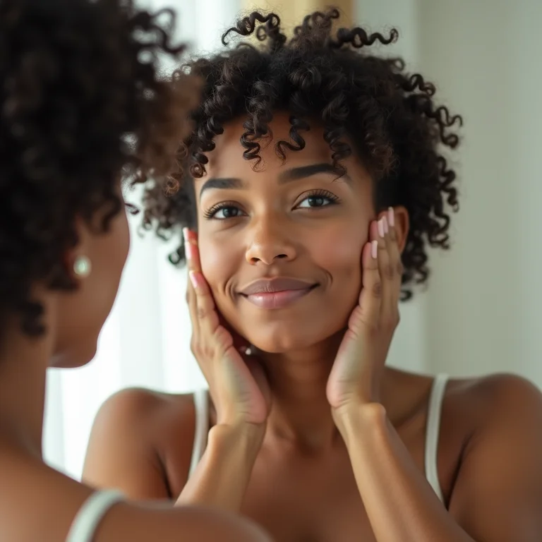 Mulher cacheada aplicando creme de pentear no cabelo
