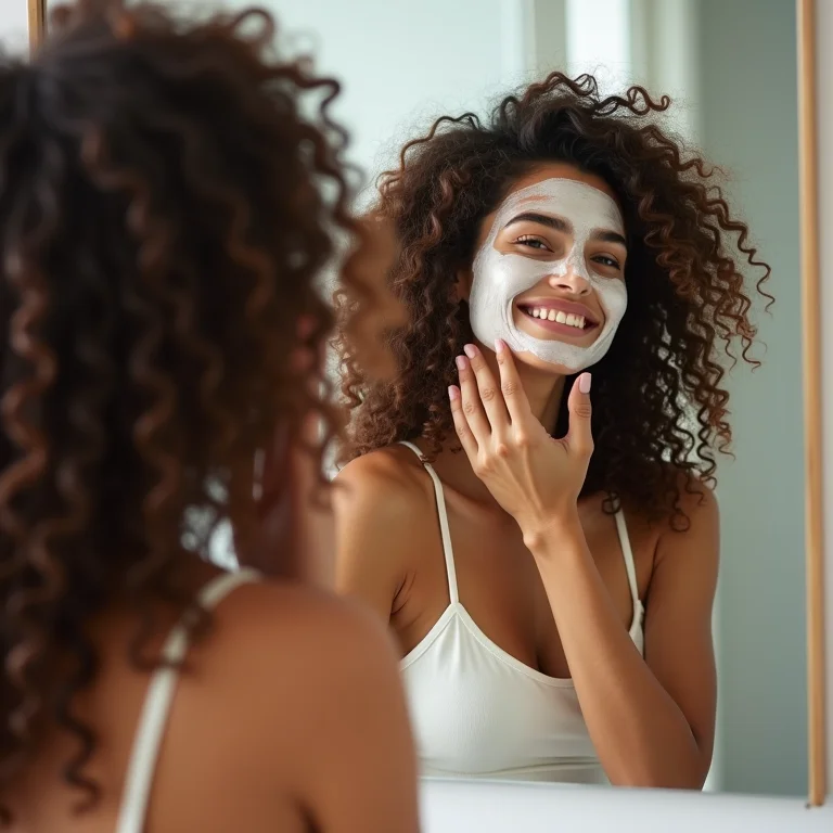 Mulher cacheada aplicando máscara de hidratação no cabelo