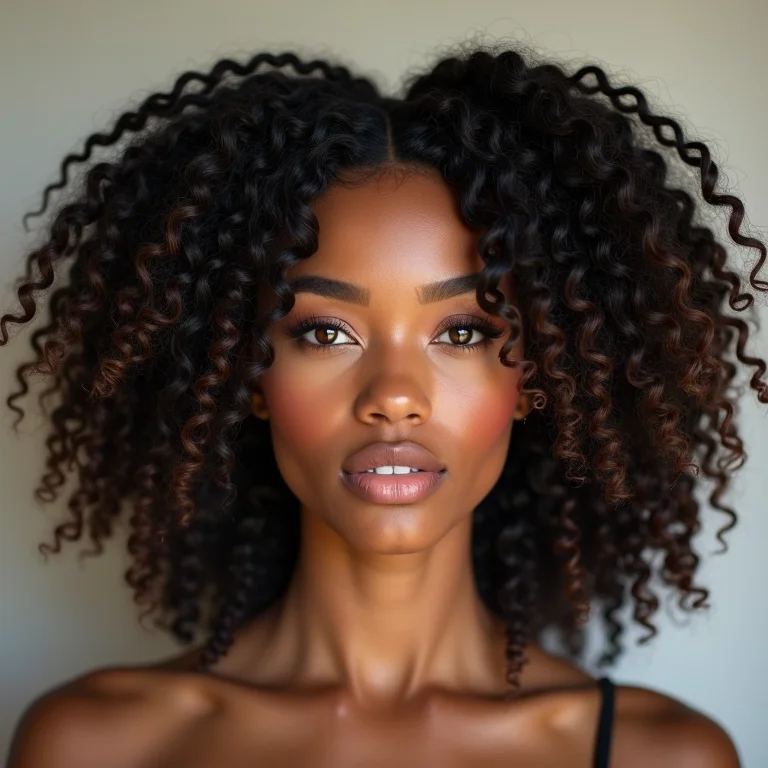 Mulher cacheada com bubble braids volumosas e definidas.