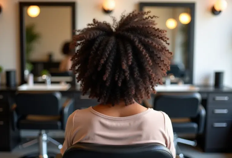 Mulher com cabelo cacheado 3A recebe corte no salão