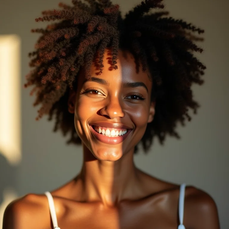 Mulher com cabelo crespo tipo 4C aplicando tinta na raiz.