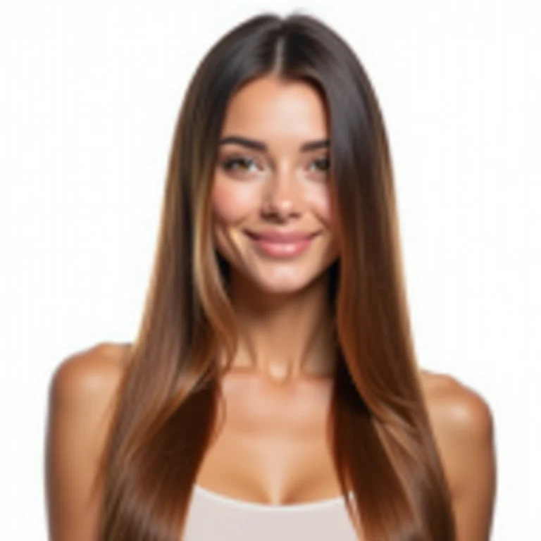 Mulher com cabelo liso e saudável sorrindo