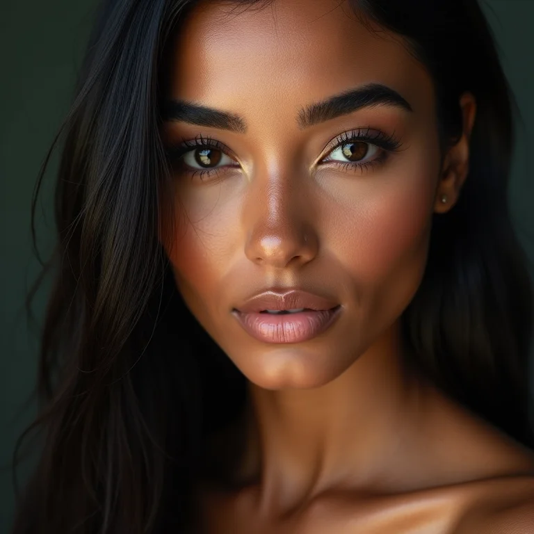 Mulher com cabelo liso e sobrancelhas realçadas com óleo de rícino.