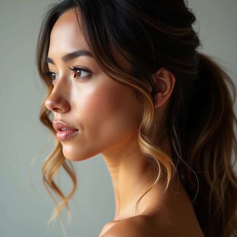 Mulher com cabelo loiro com highlights tratados quimicamente