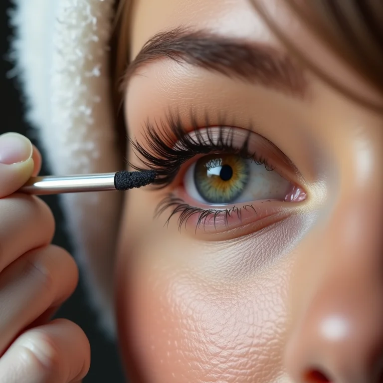 Mulher com extensão de cílios aplicando óleo de rícino