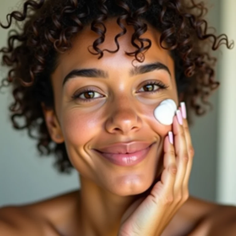 Mulher com pele oleosa aplicando protetor solar facial.